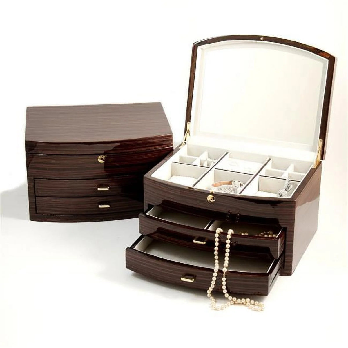 Lacquered Ebony Zebra Wood Jewelry Box B62786