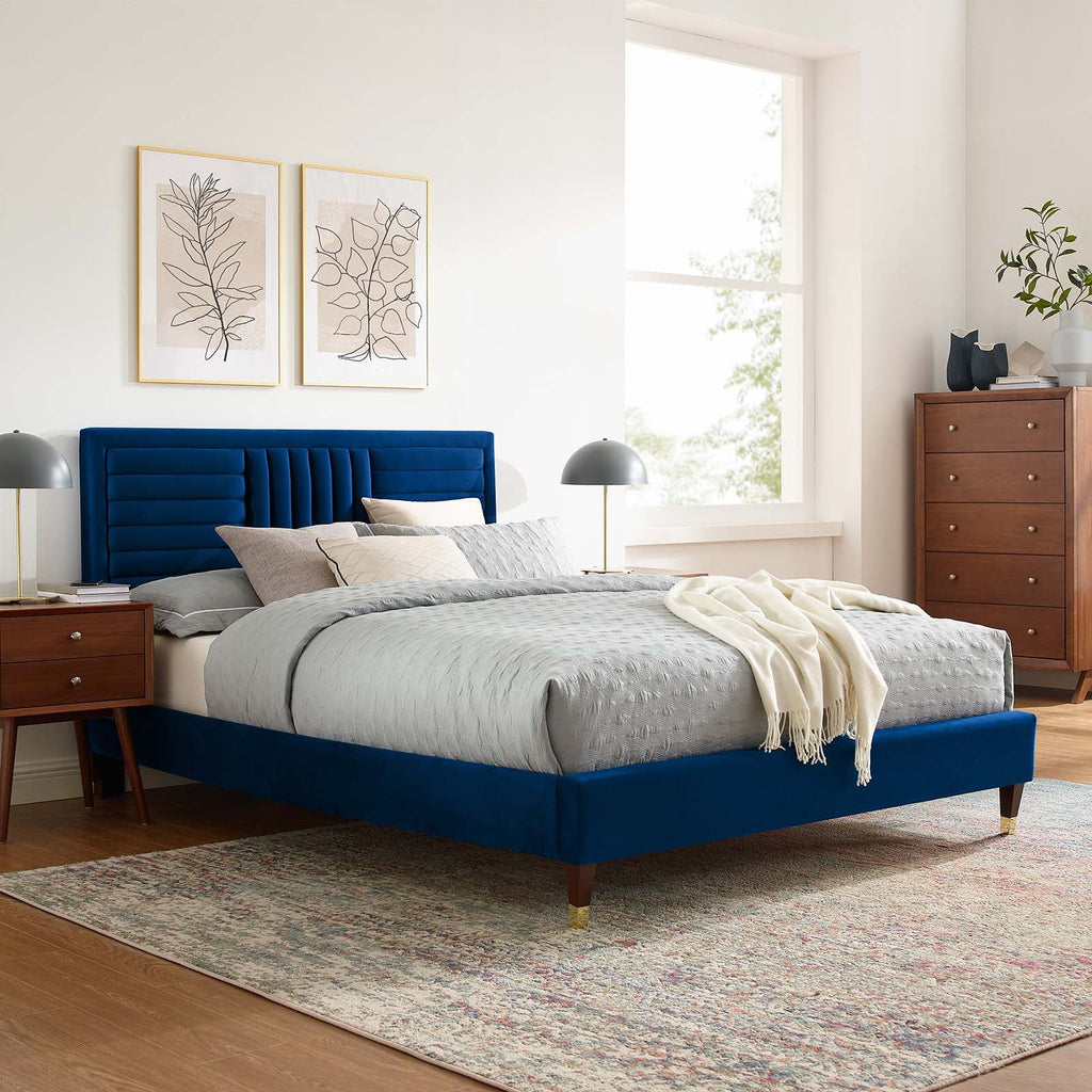 Navy Channel Tufted Performance Velvet Twin Platform Bed I9246