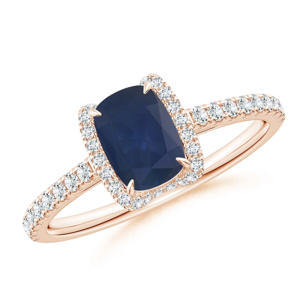 1.26CT Sapphire & Natural Diamond Halo Ring 14K Rose Gold S680443
