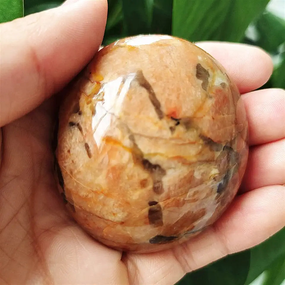 Natural Yellow Tiger Skin Moonstone Palmstone Healing Crystal Home Decoration J1063