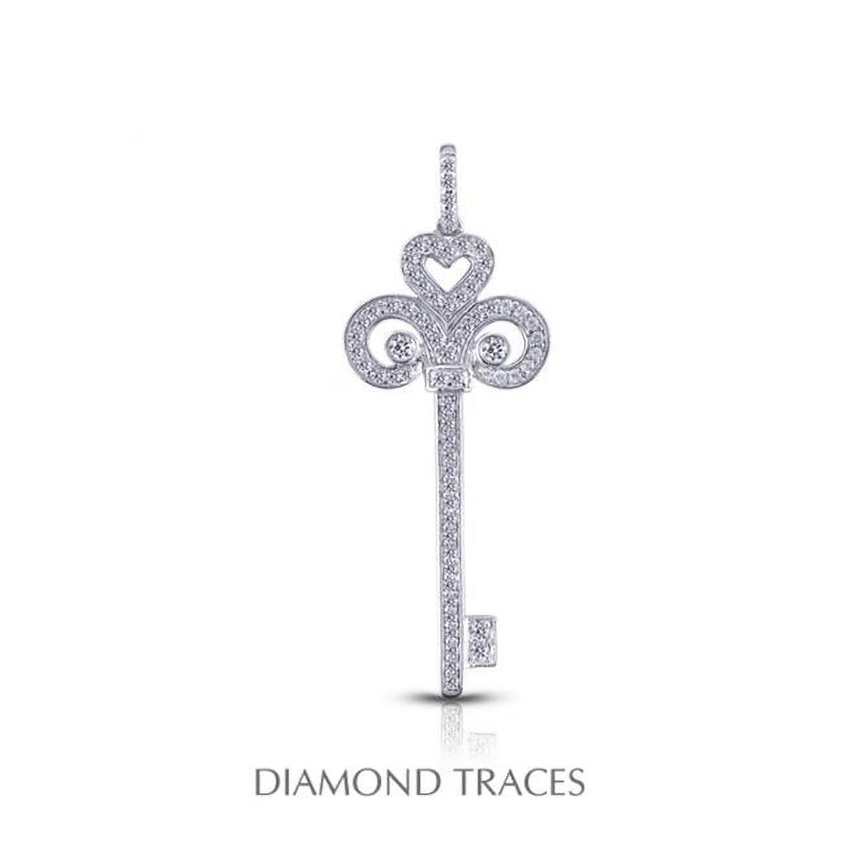 1.05 Carat Total Natural Diamonds 18K White Gold Pave Setting Key Pendant L290