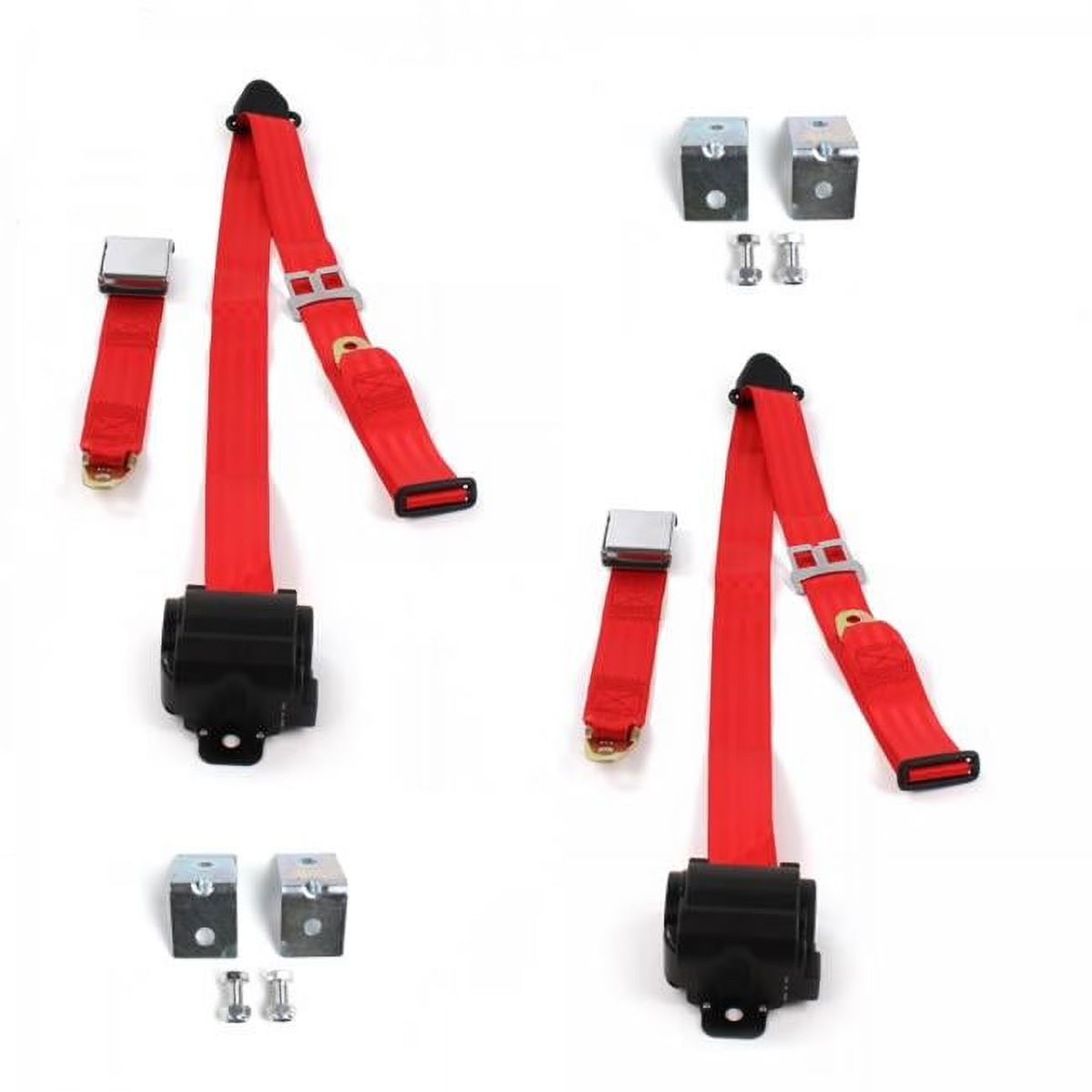 Red Retractable Bucket Seat Belt Kit with Bracketry, 2 Belts U833352