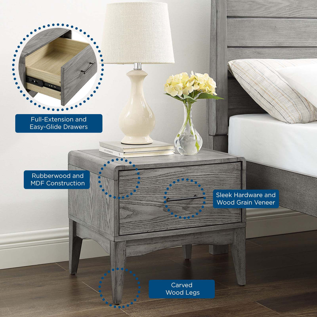 King Size Wood Nightstand Set C1032